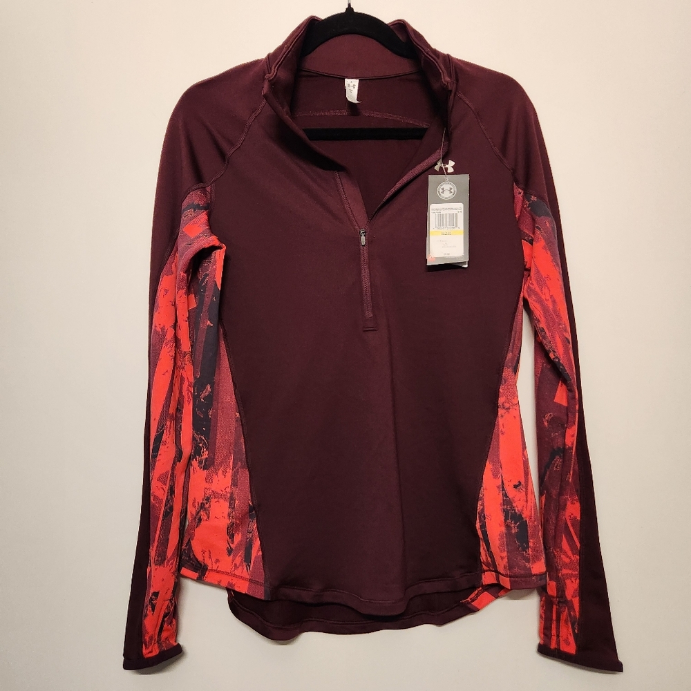 NWT Under Armour ColdGear ½-Zip Pullover | M | Burgundy Red Abstract Stretch